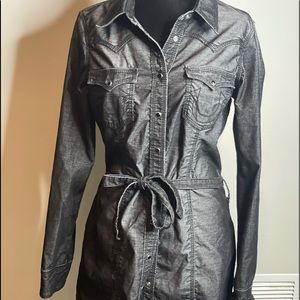 True Religion Black Denim Belted Shirt